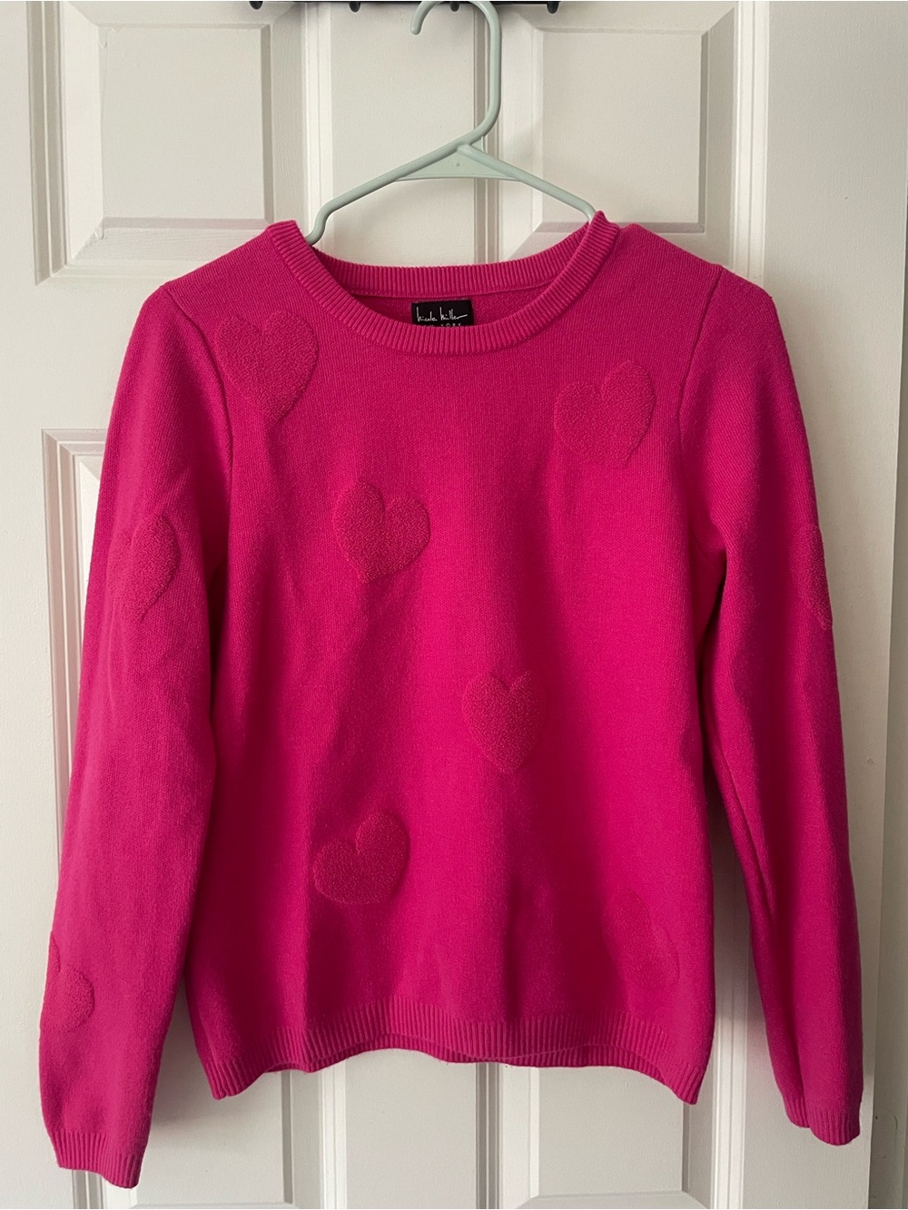 Hot Pink Heart-Embellished Crewneck Sweater